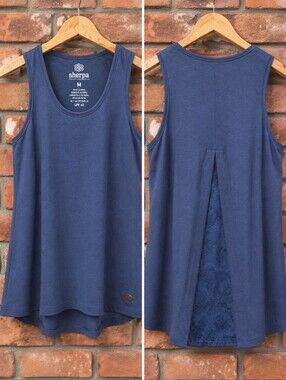 Sherpa Adventure Gear NWT UPF 40 Navy Swing Tank Top Medium Made in Nepal